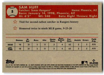 Sam Huff 2021 Topps Chrome Platinum Anniversary Rookie Card for Texas Rangers