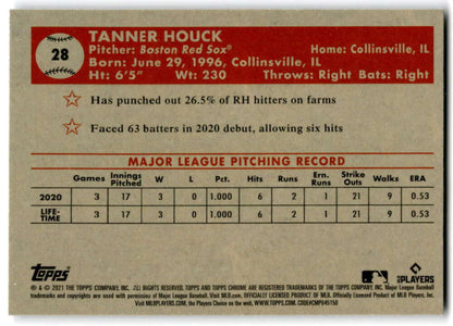 Baseball card featuring Tanner Houck’s MLB pitching stats for the Boston Red Sox