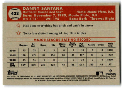 Danny Santana MLB statistics on 2021 Topps Chrome Platinum Anniversary Red Sox card