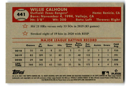 Willie Calhoun’s MLB statistics featured on Topps Chrome Platinum baseball card