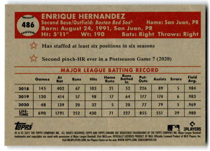 Enrique Hernandez MLB statistics on 2021 Topps Chrome Platinum Red Sox baseball card