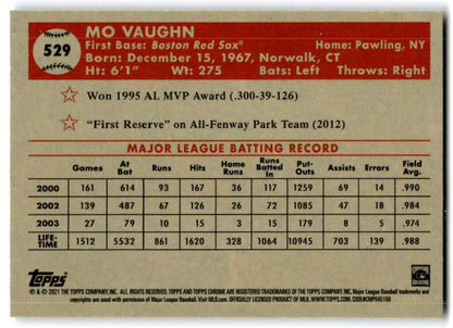 Mo Vaughn statistics and achievements on 2021 Topps Chrome Platinum Anniversary card