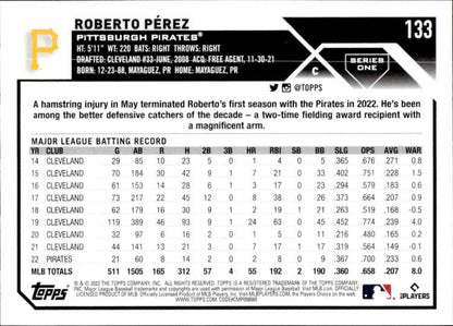 2023 Topps #133 Roberto Perez Baseball Card featuring Pittsburgh Pirates statistics