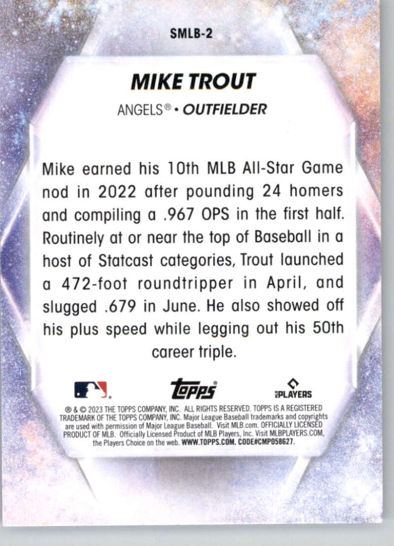 Baseball trading card featuring Mike Trout’s 2022 MLB statistics for Los Angeles Angels