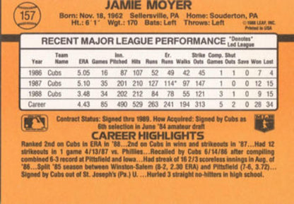 Chicago Cubs Baseball card featuring Jamie Moyer’s statistics and career highlights