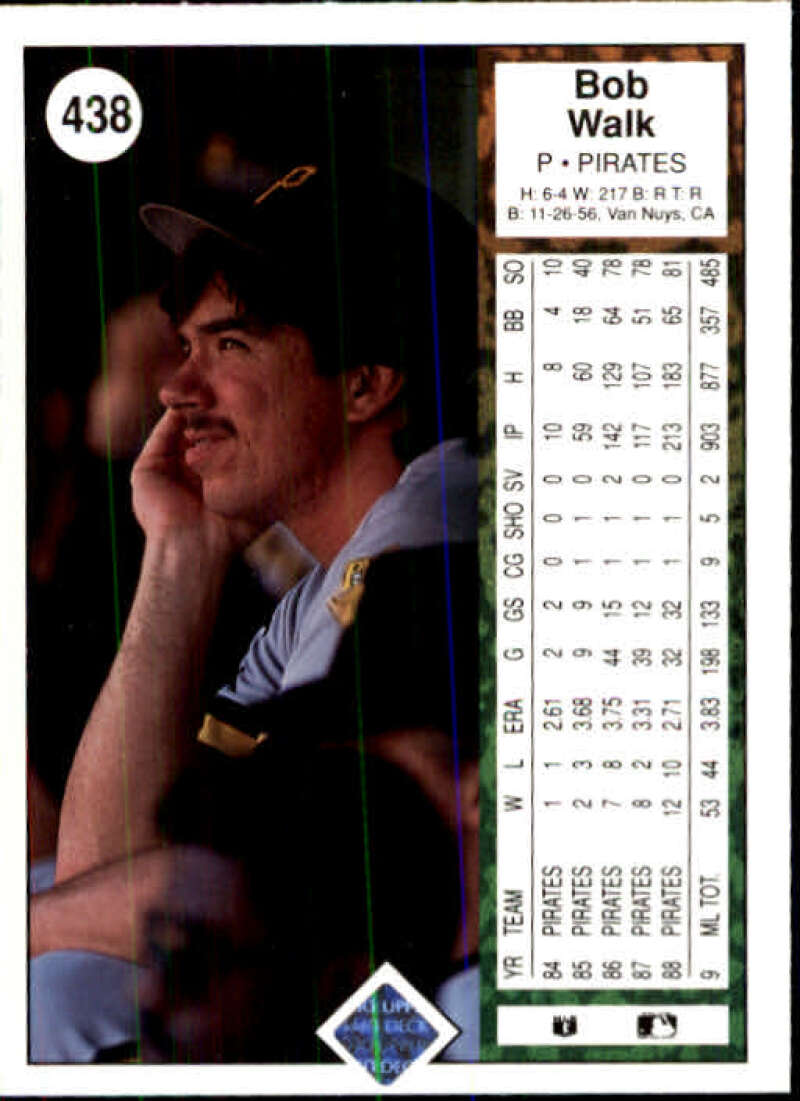 Bob Walk Pittsburgh Pirates Baseball Card in dugout from 1989 Upper Deck collection