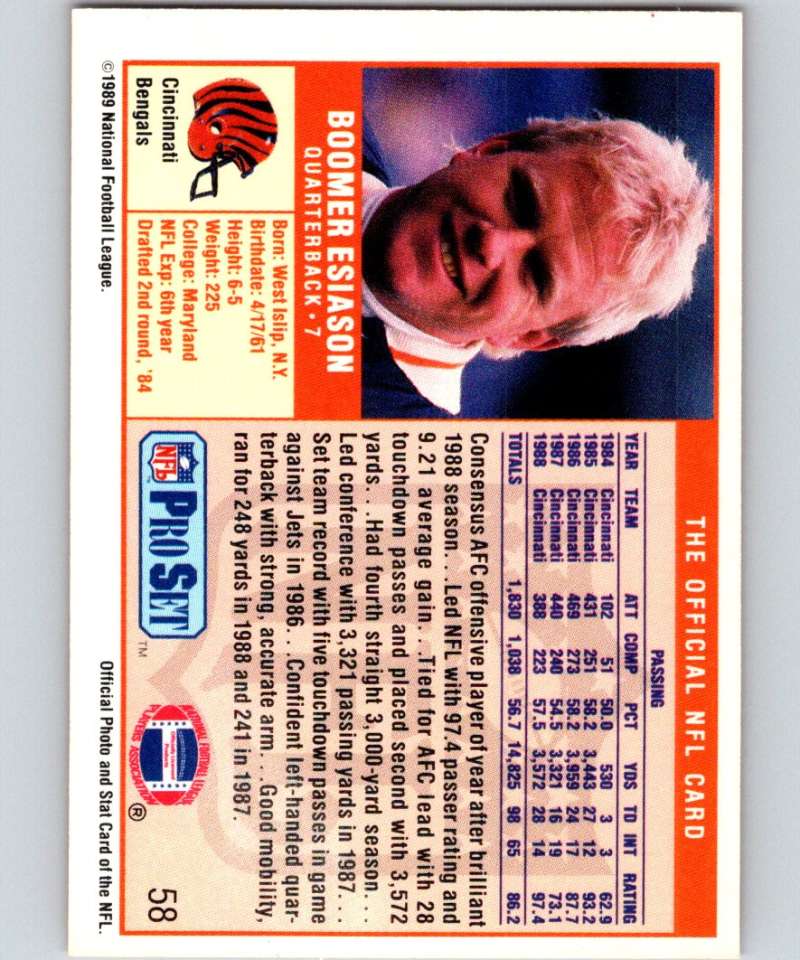 Vintage 1989 Pro Set Boomer Esiason Cincinnati Bengals Football Card NM-MT