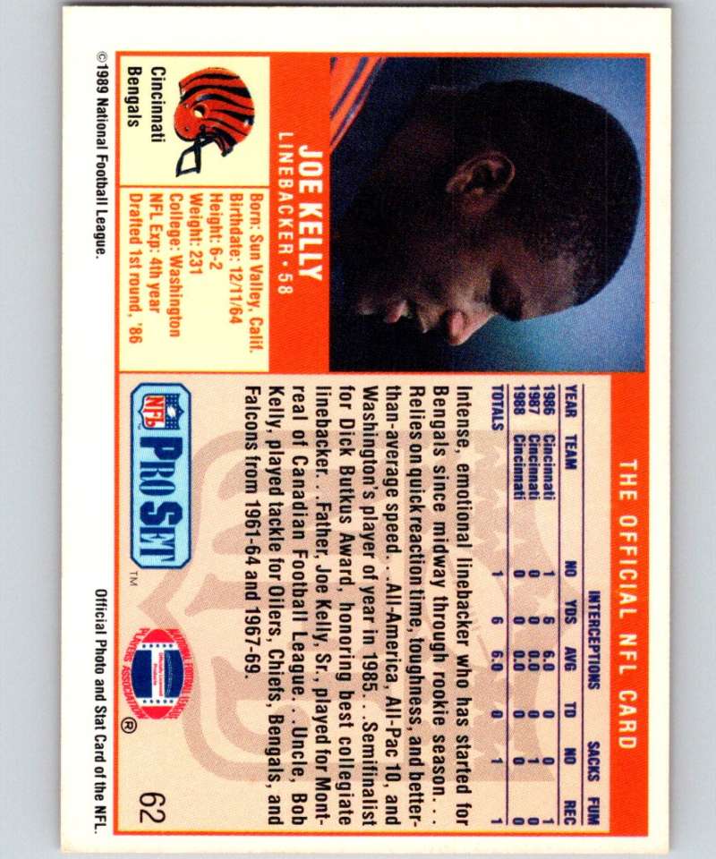 Vintage 1989 Pro Set Joe Kelly Cincinnati Bengals Football Card NM-MT RC