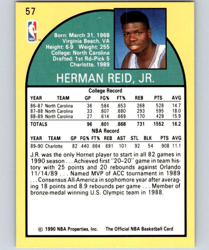 Basketball card of J.R. Reid, Rookie Charlotte Hornets with stats and bio information