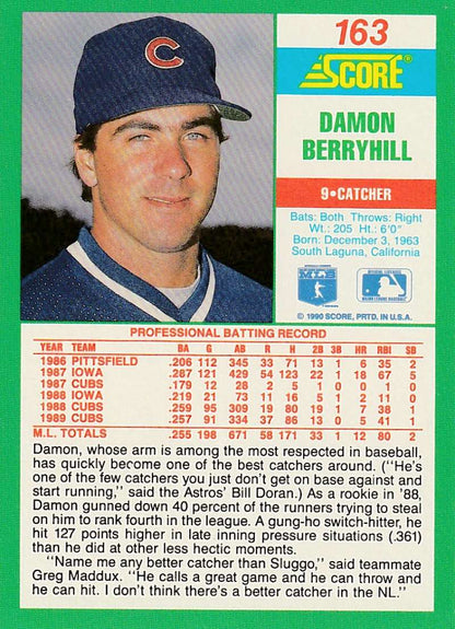 1991 Score baseball card #163 featuring Damon Berryhill of the Chicago Cubs