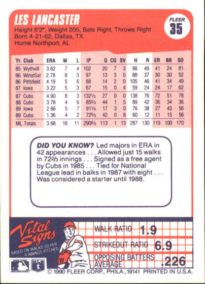 Baseball card featuring Les Lancaster’s stats for Chicago Cubs 1990 Fleer #35