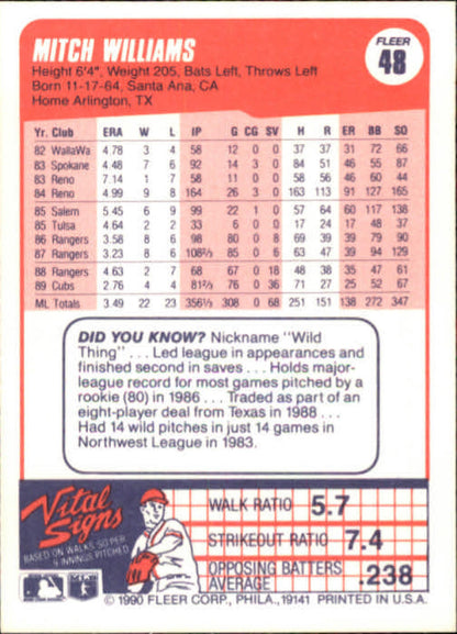 Mitch Williams Chicago Cubs baseball card with player statistics and information