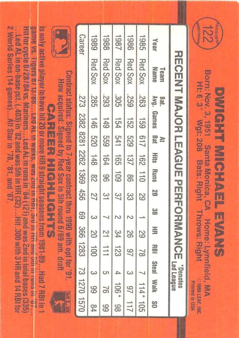 1990 Donruss #122 Dwight Evans VG-EX Boston Red Sox Baseball Card Image 2