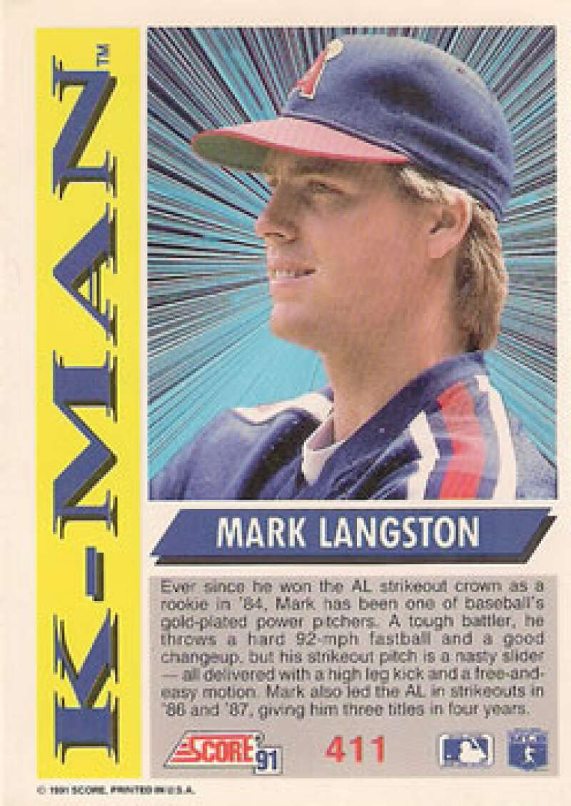 Mark Langston California Angels Baseball Card in navy blue uniform with red accents