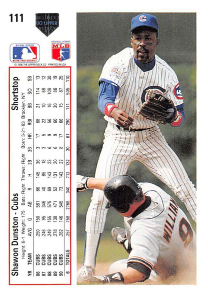 Shawon Dunston Baseball Card capturing double play at second base with Cubs infielder