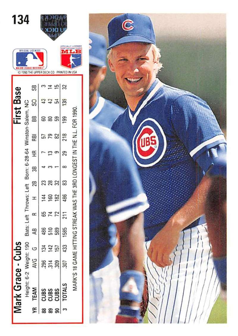 Mark Grace 1991 Upper Deck #134 Chicago Cubs Baseball Card in pinstriped uniform