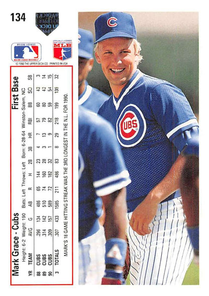 Mark Grace 1991 Upper Deck #134 Chicago Cubs Baseball Card in pinstriped uniform