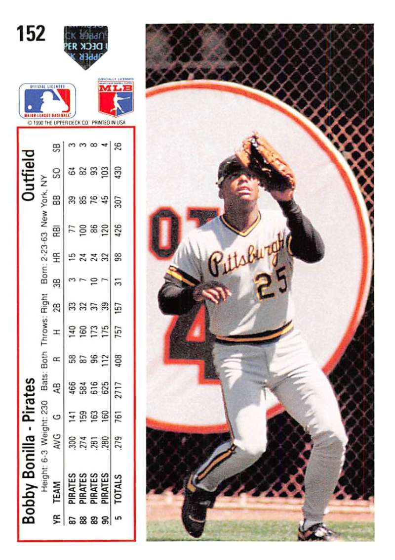 Bobby Bonilla catching a fly ball in Pittsburgh Pirates uniform on Upper Deck card