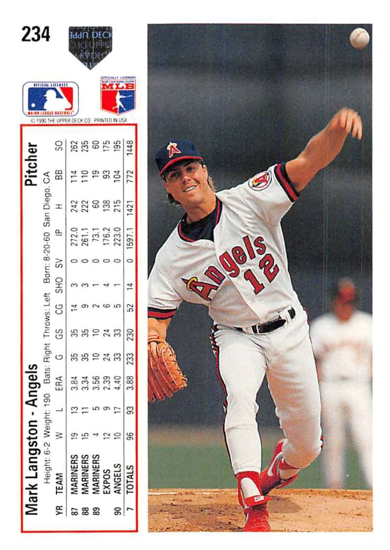 Mark Langston mid-throw on 1991 Upper Deck California Angels Baseball Card