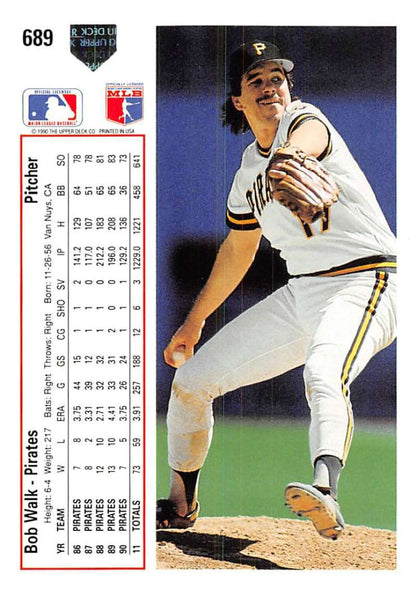 Pittsburgh Pirates pitcher Bob Walk in delivery on 1991 Upper Deck baseball card