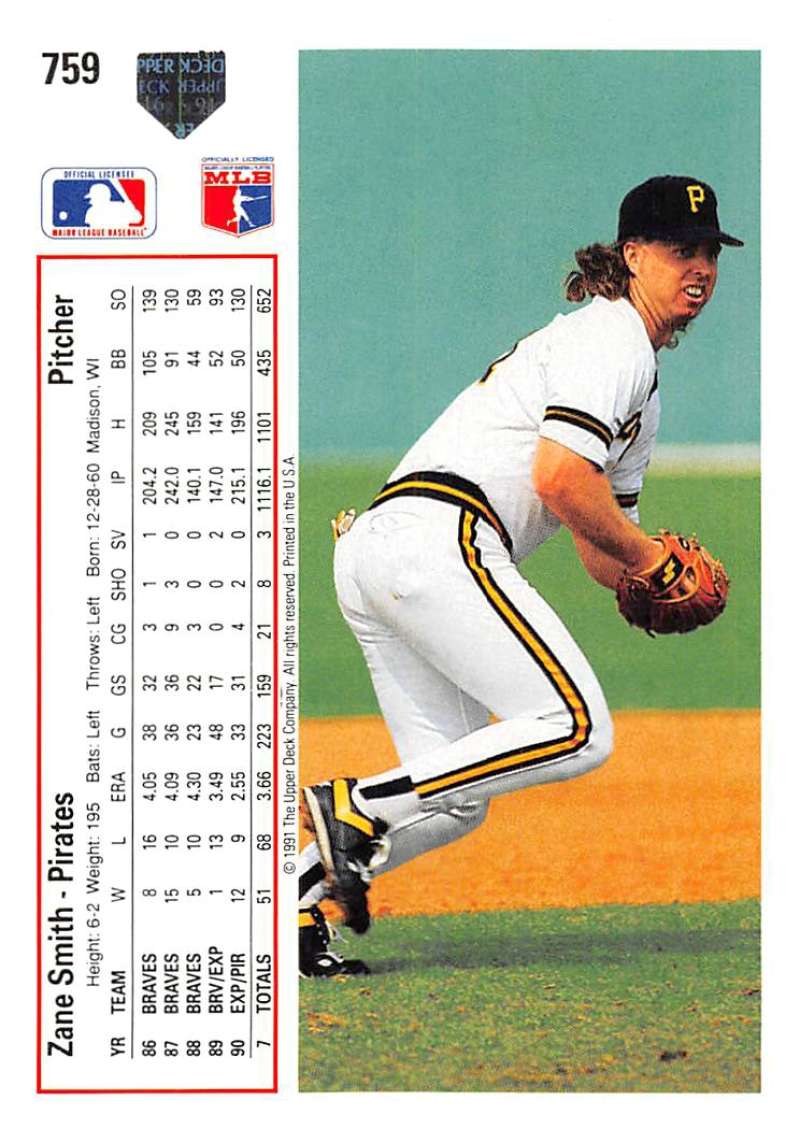 Baseball card of Zane Smith in fielding stance for Pittsburgh Pirates collectors