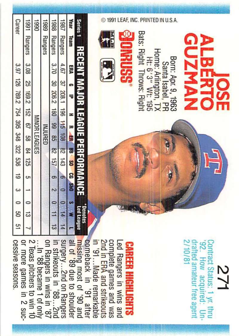 1991 Leaf Baseball Card of Jose Guzman, Texas Rangers Player, NM-MT Condition