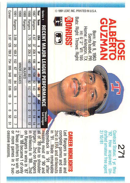 1991 Leaf Baseball Card of Jose Guzman, Texas Rangers Player, NM-MT Condition