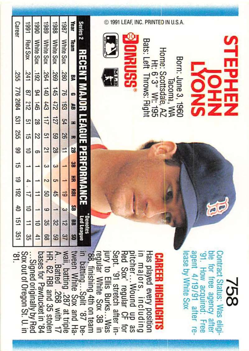 Baseball trading card of Steve Lyons in a blue cap, Boston Red Sox collectible