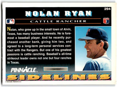 Nolan Ryan Texas Rangers baseball card featuring a cattle rancher and MLB player