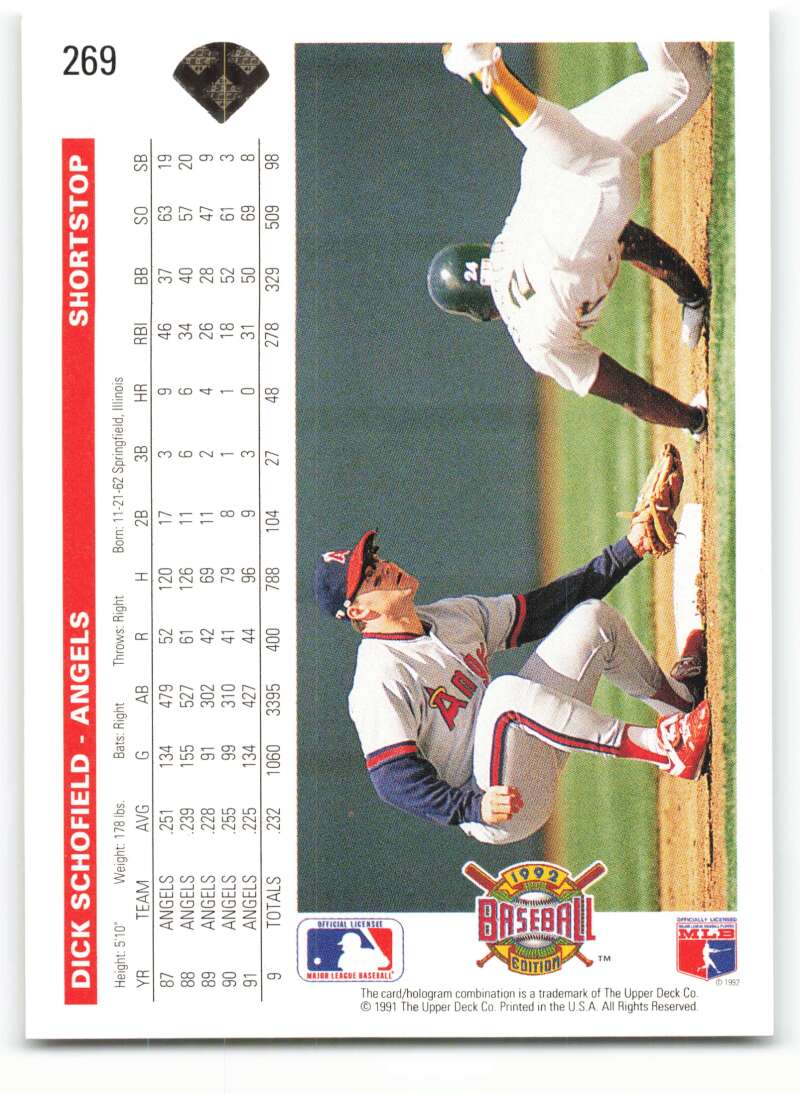 Dick Schofield sliding into base on 1992 Upper Deck #269 Baseball Card