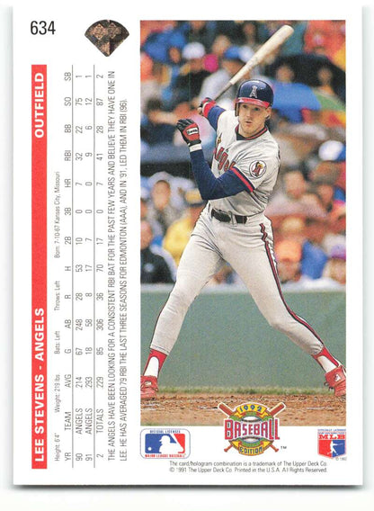 Lee Stevens batting stance on a 1992 Upper Deck California Angels baseball card