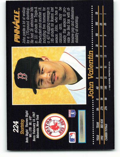 Boston Red Sox 1993 Pinnacle #224 John Valentin baseball card with yellow background