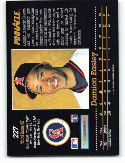 California Angels Baseball Card of Damion Easley in navy cap with red A logo