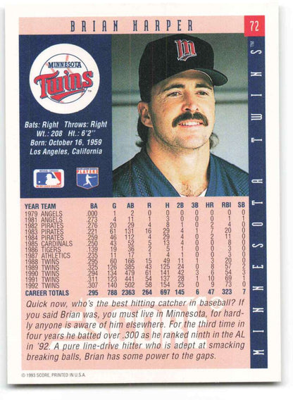 Baseball card of Brian Harper, Minnesota Twins player from the early 1990s