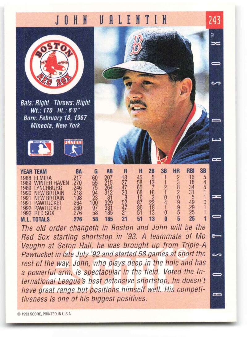 Baseball card of John Valentin, Boston Red Sox player from the 1990s