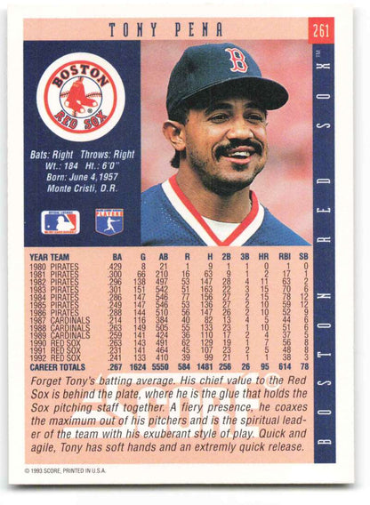 Baseball card of Tony Pena, Boston Red Sox player from the early 1990s