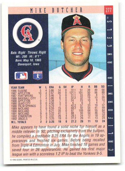 Mike Butcher California Angels Baseball Card showing player in team cap and uniform