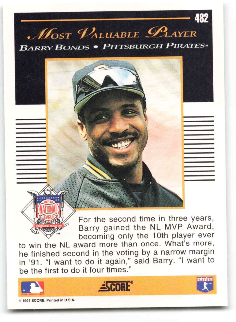 Pittsburgh Pirates baseball card of Barry Bonds in black and yellow cap