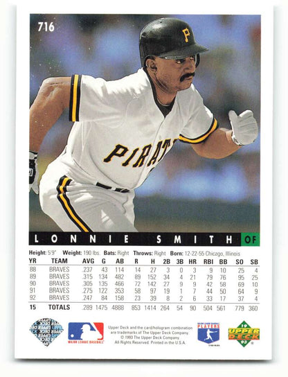 Pittsburgh Pirates Lonnie Smith baseball card in home uniform with black and gold trim