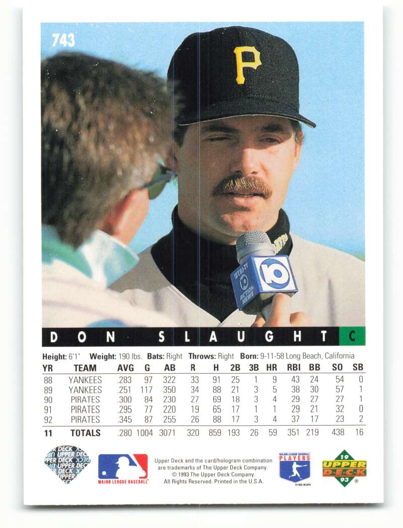 Don Slaught being interviewed on a 1993 Upper Deck Pittsburgh Pirates baseball card