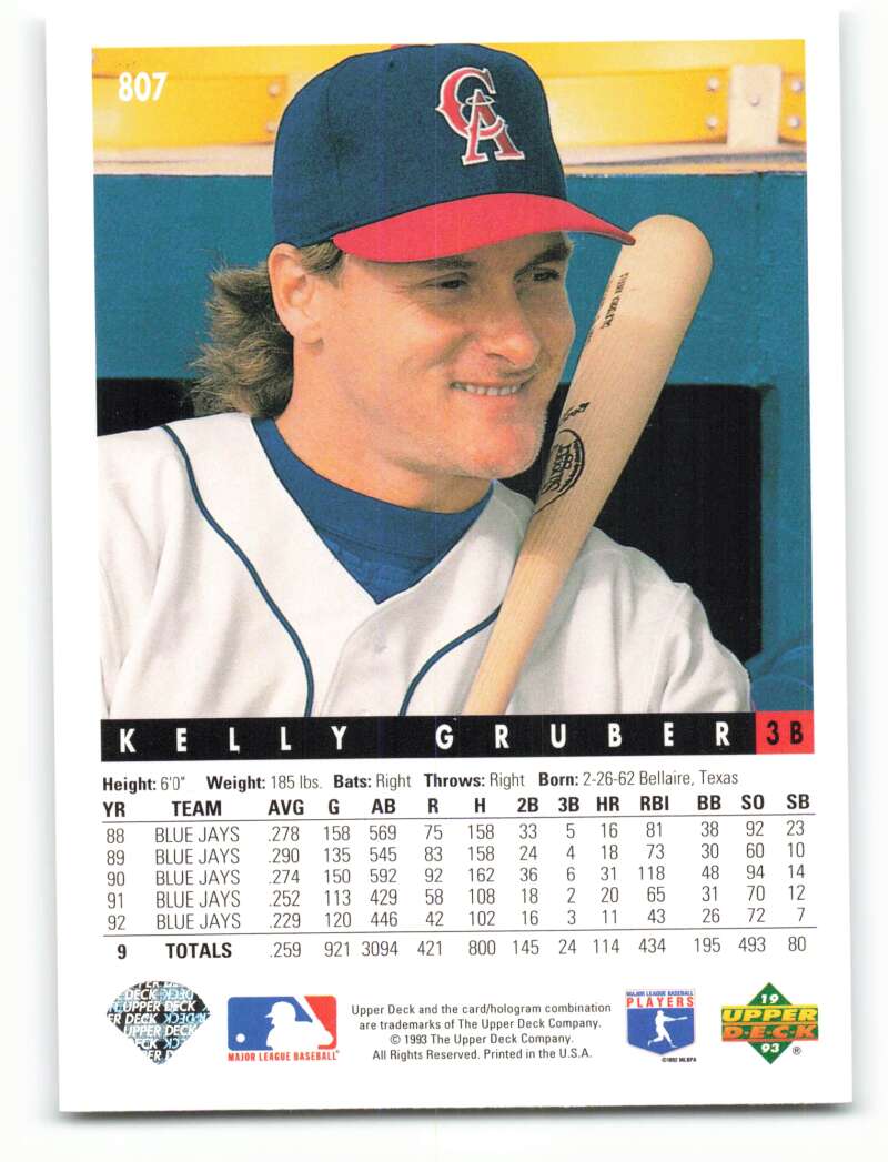 Baseball card of Kelly Gruber in California Angels uniform from Upper Deck