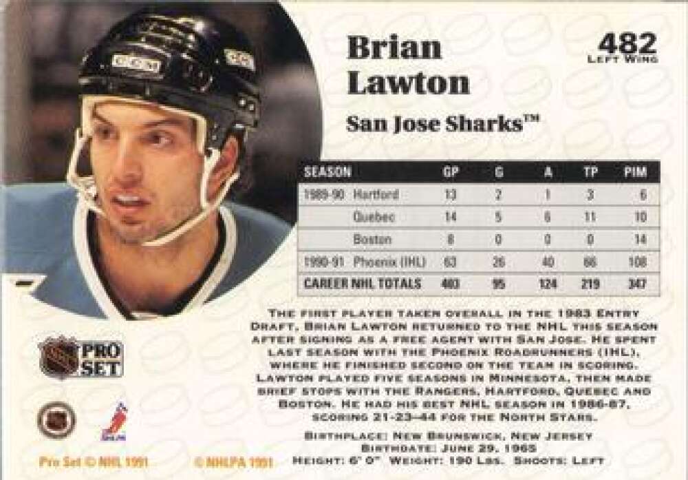 Hockey card of Brian Lawton from the St. Louis Blues with black helmet design