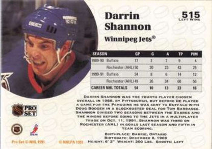 1991-92 Pro Set #515 Darrin Shannon NM-MT Winnipeg Jets Hockey Card Image 2