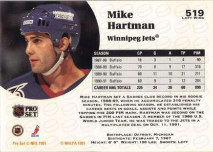 1991-92 Pro Set #519 Mike Hartman NM-MT Winnipeg Jets Hockey Card Image 2