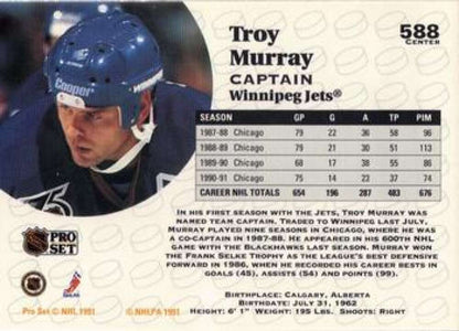 1991-92 Pro Set #588 Troy Murray NM-MT Winnipeg Jets Hockey Card Image 2