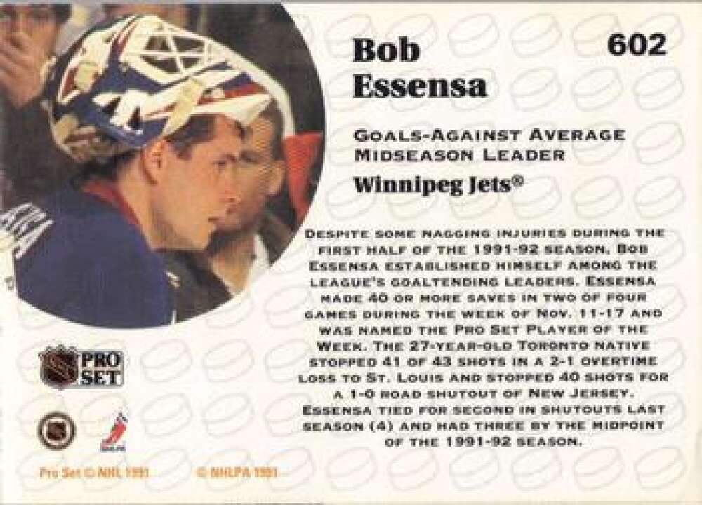 1991-92 Pro Set #602 Bob Essensa LL NM-MT Winnipeg Jets Hockey Card Image 2