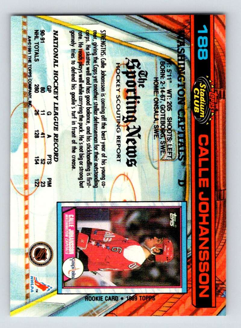 1991-92 Topps Stadium Club Calle Johansson Hockey Card for Washington Capitals collectors