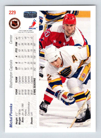 Hockey trading card featuring Michal Pivonka of Washington Capitals by Upper Deck