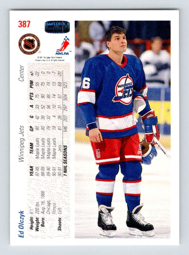 1991-92 Upper Deck #387 Ed Olczyk NM-MT Winnipeg Jets Hockey Card Image 2