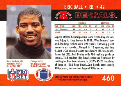 NFL Pro Set Eric Ball Football Card featuring Cincinnati Bengals running back from 1990